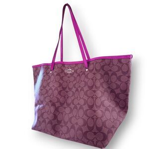 COACH Large F34105 Signature Taxi Tote Tan Pink Purse Carryall Satchel Shoulder